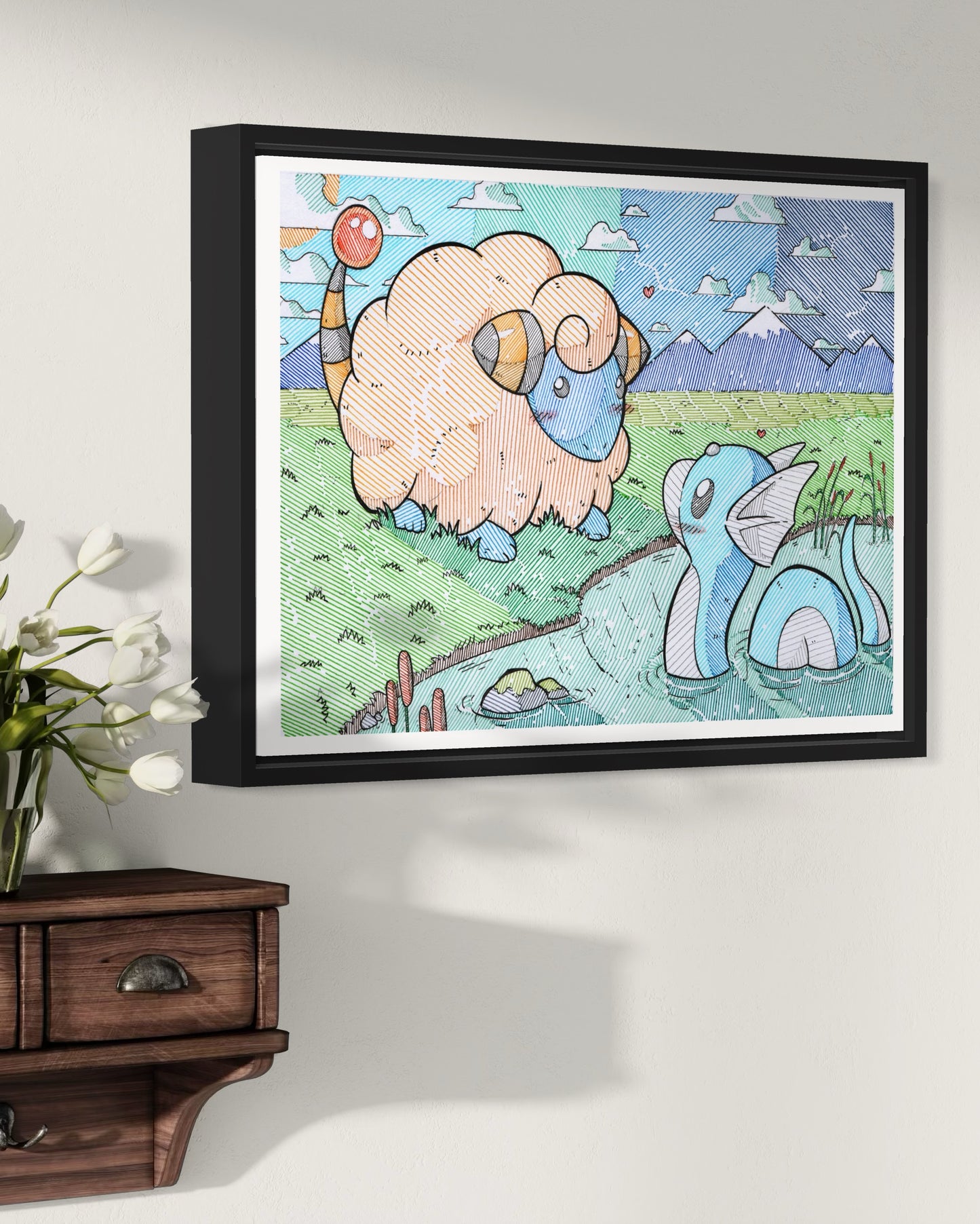Mareep & Dratini Print (Large Size)