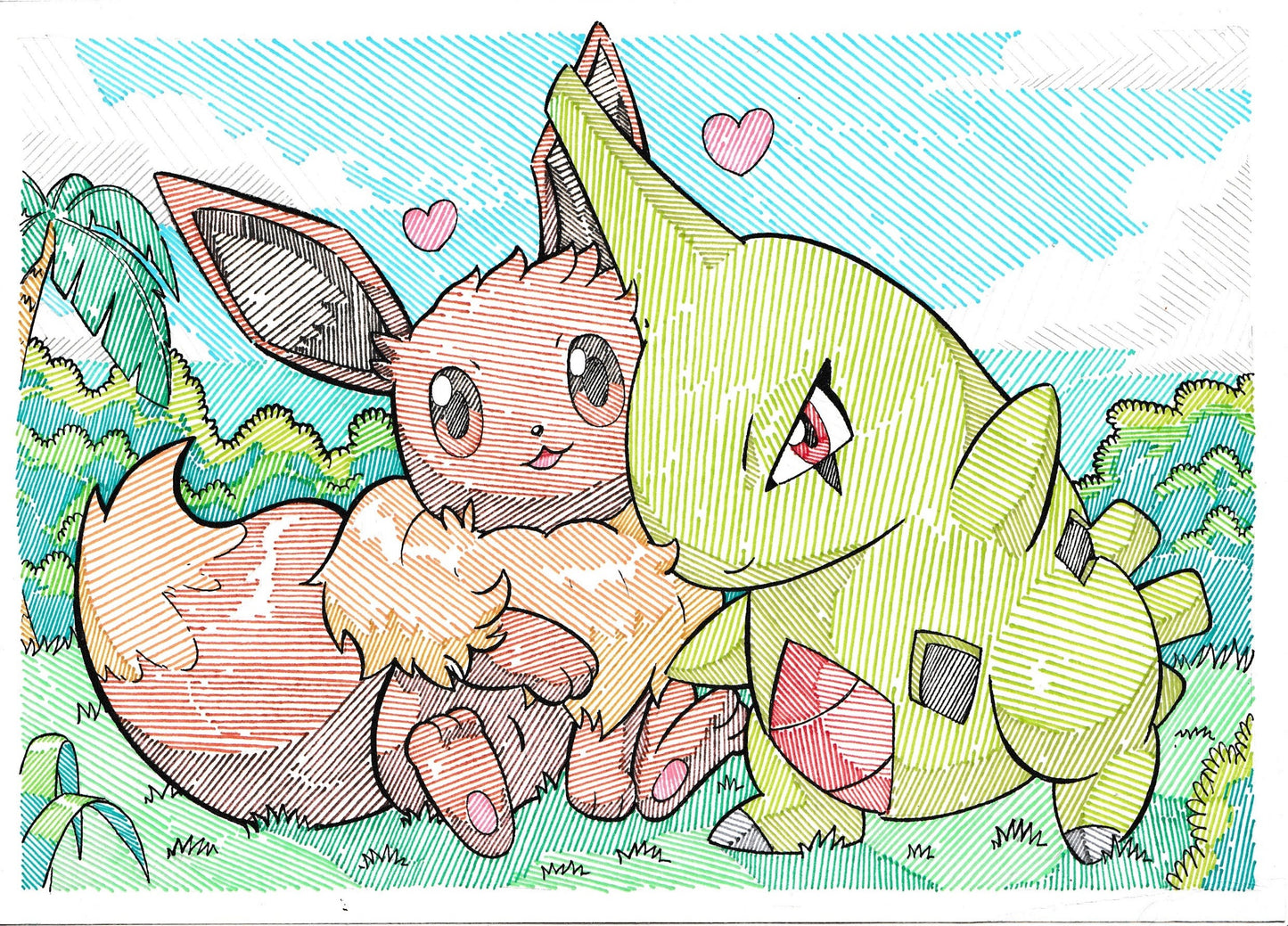 Eevee & Larvitar Print
