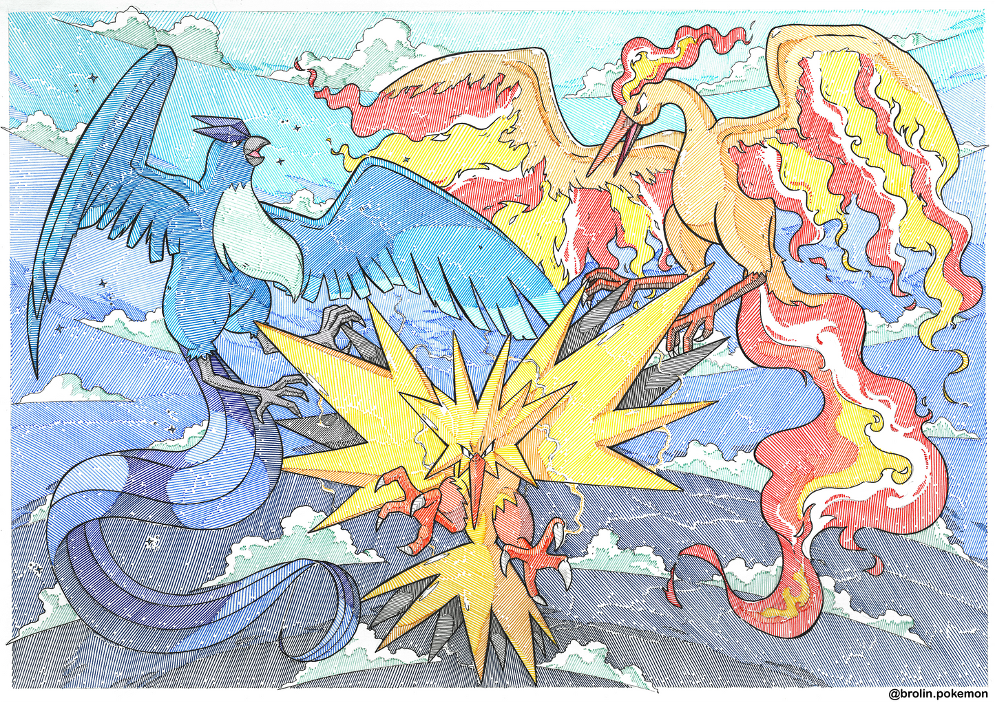 Articuno, Moltres & Zapdos Print - A3 Size