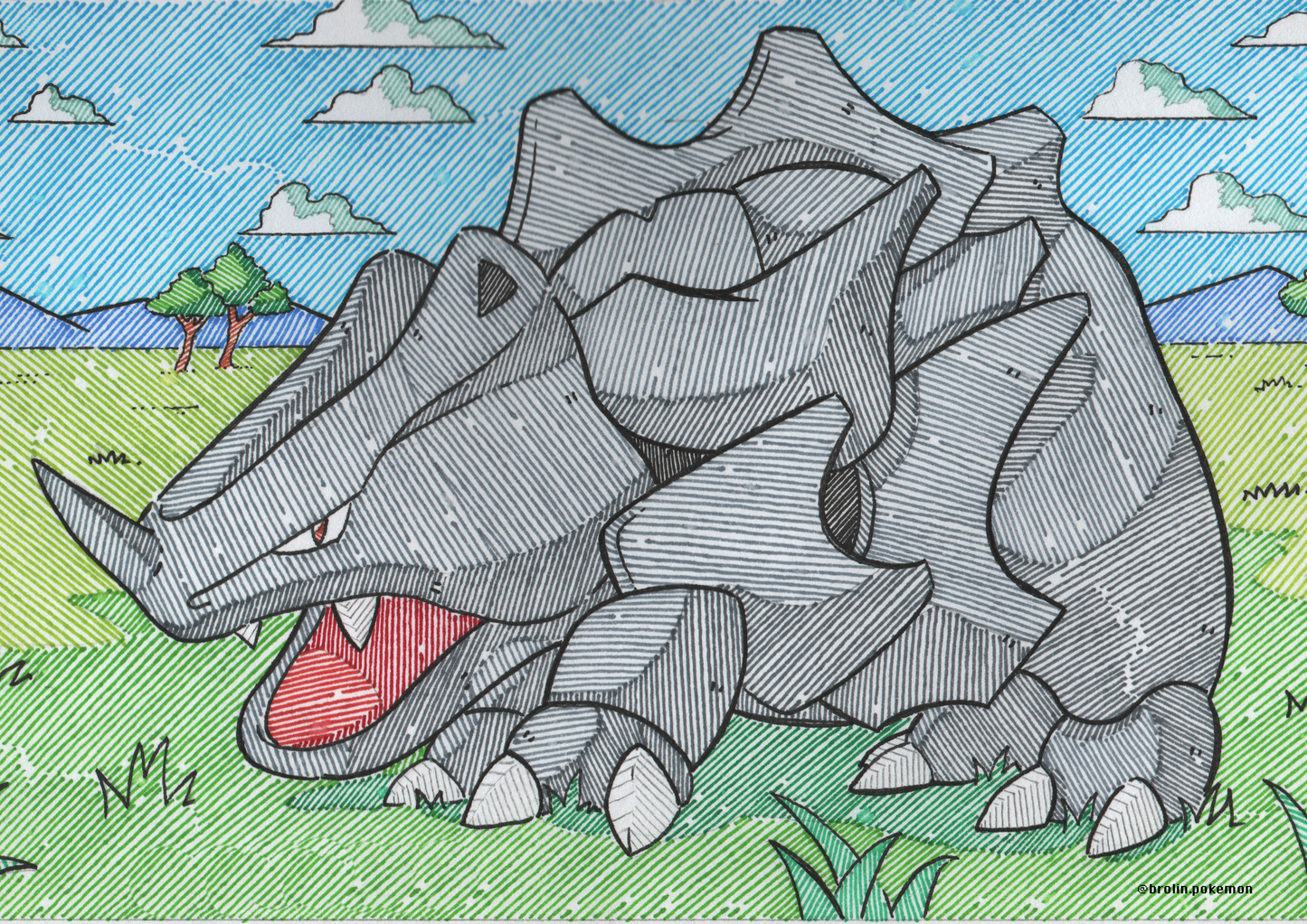 Rhyhorn Print - A4 Size