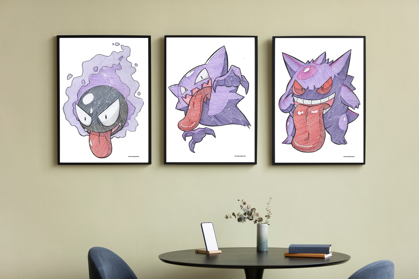 Gastly, Haunter & Gengar Prints - A4 Size