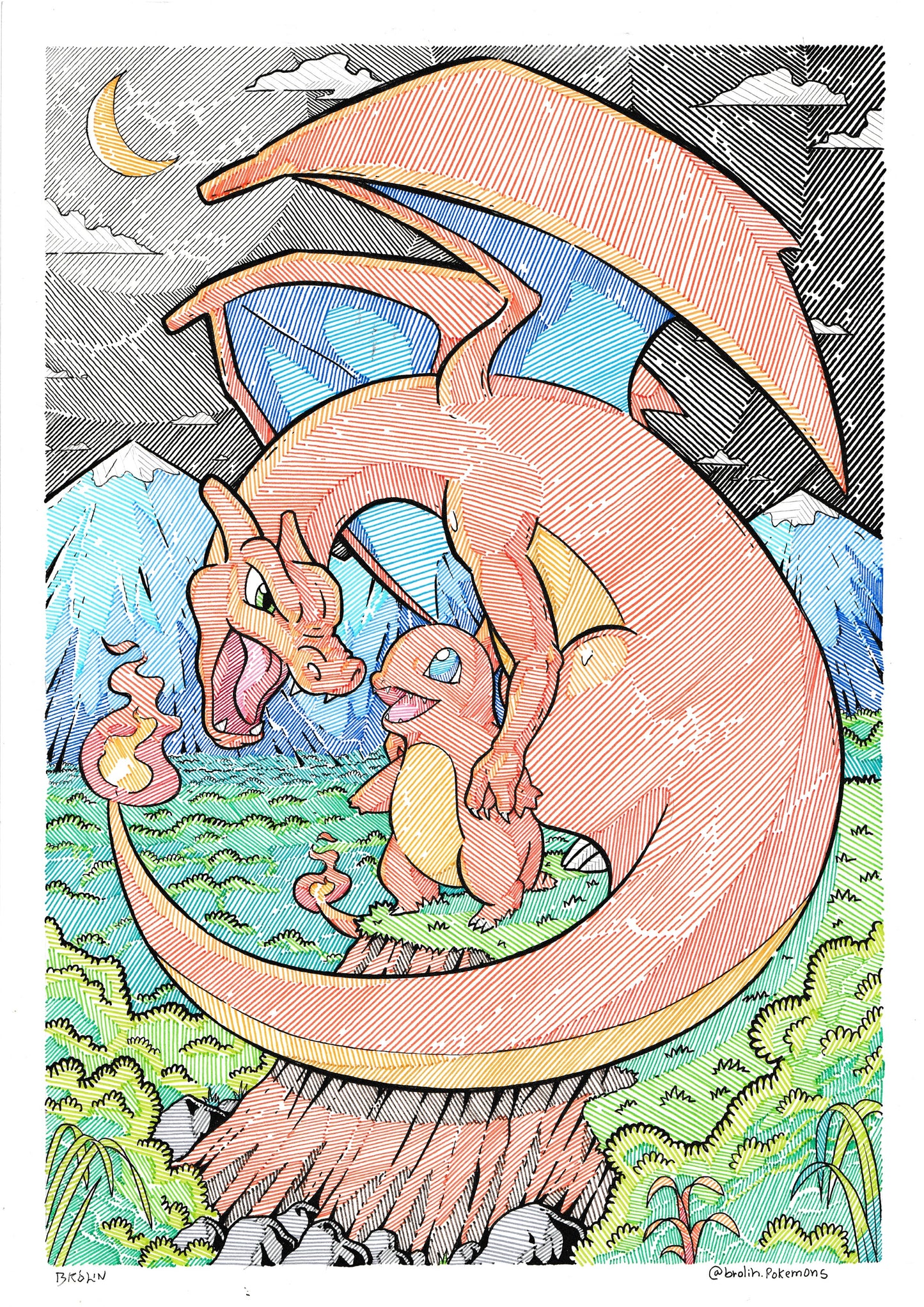 Charizard & Charmander Print