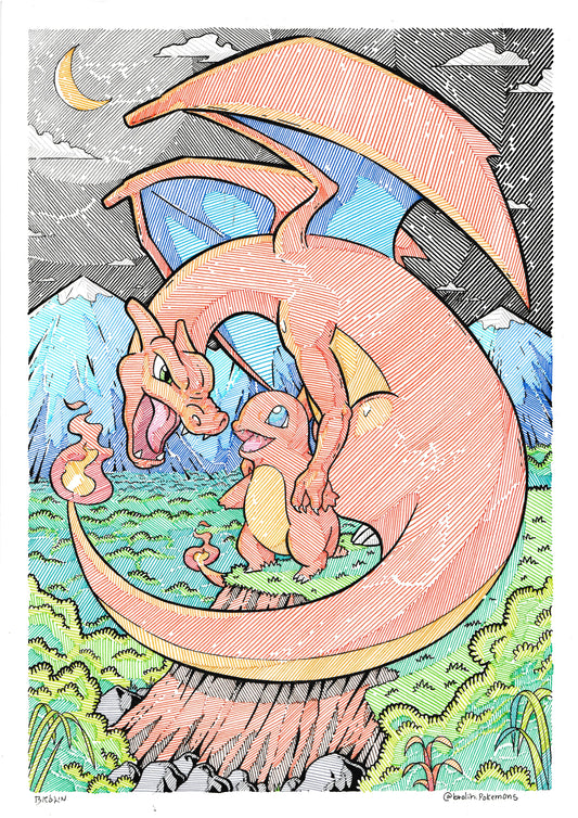 Charizard & Charmander Print