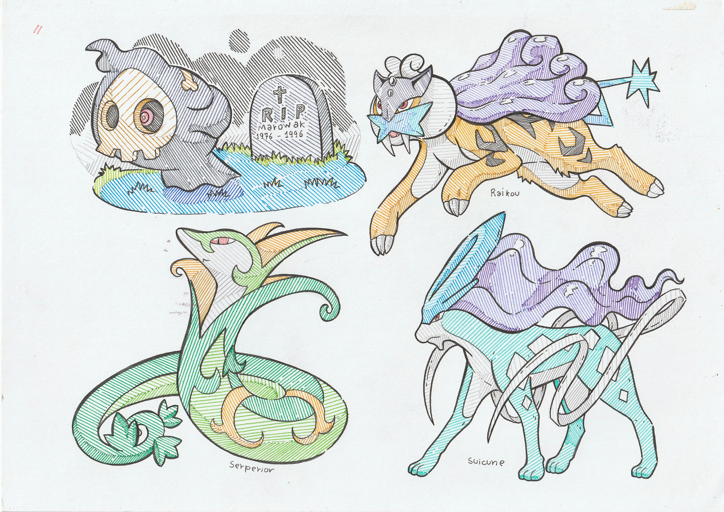 Duskull, Raikou, Serperior and Suicune.