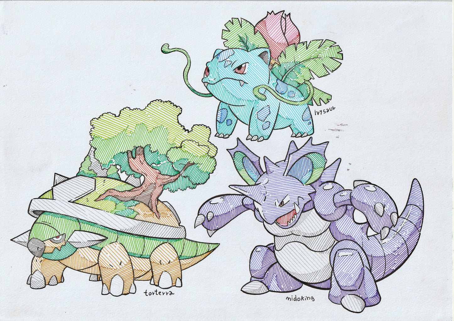 Torterra, Ivysaur and Nidoking