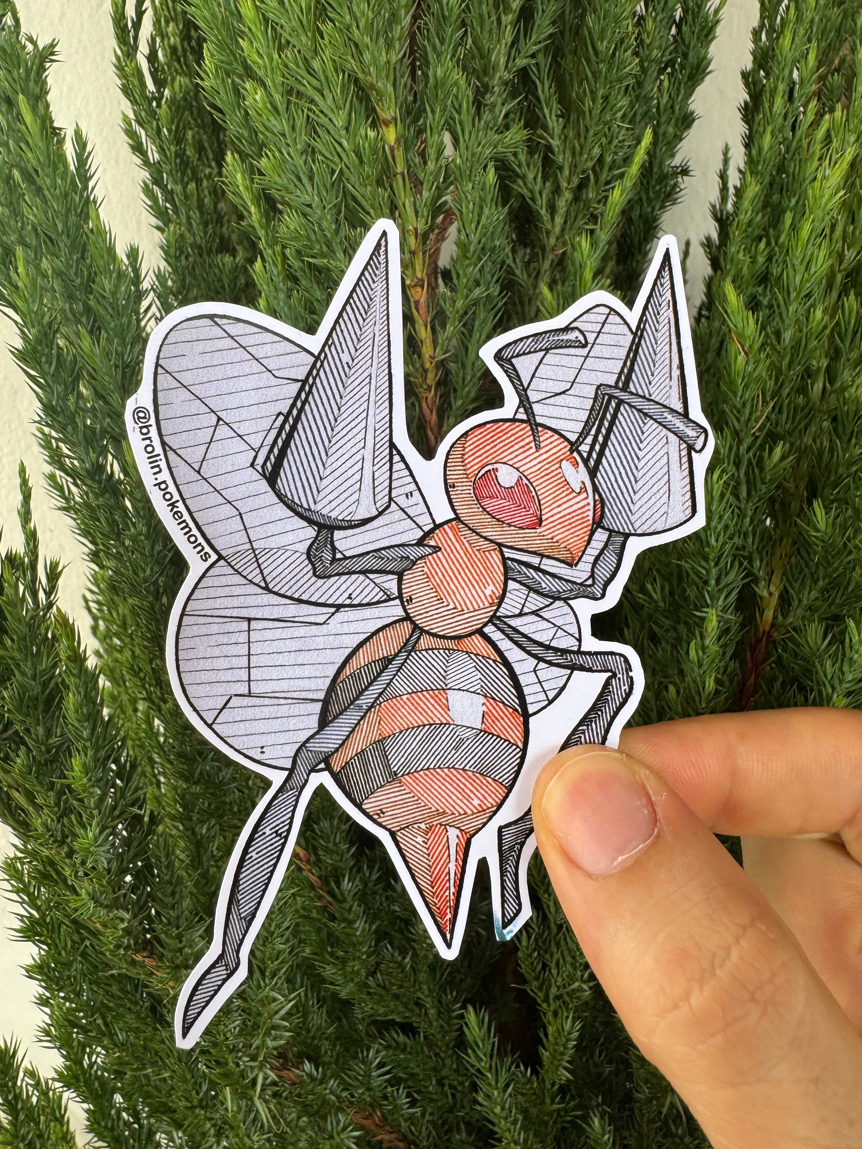 Beedrill Merch Beedrill Sticker (Kanto Pokédex) – Art by Brólin