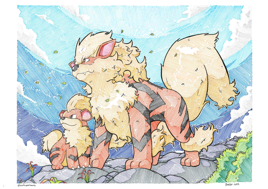 Arcanine & Growlithe Print (Large Size)