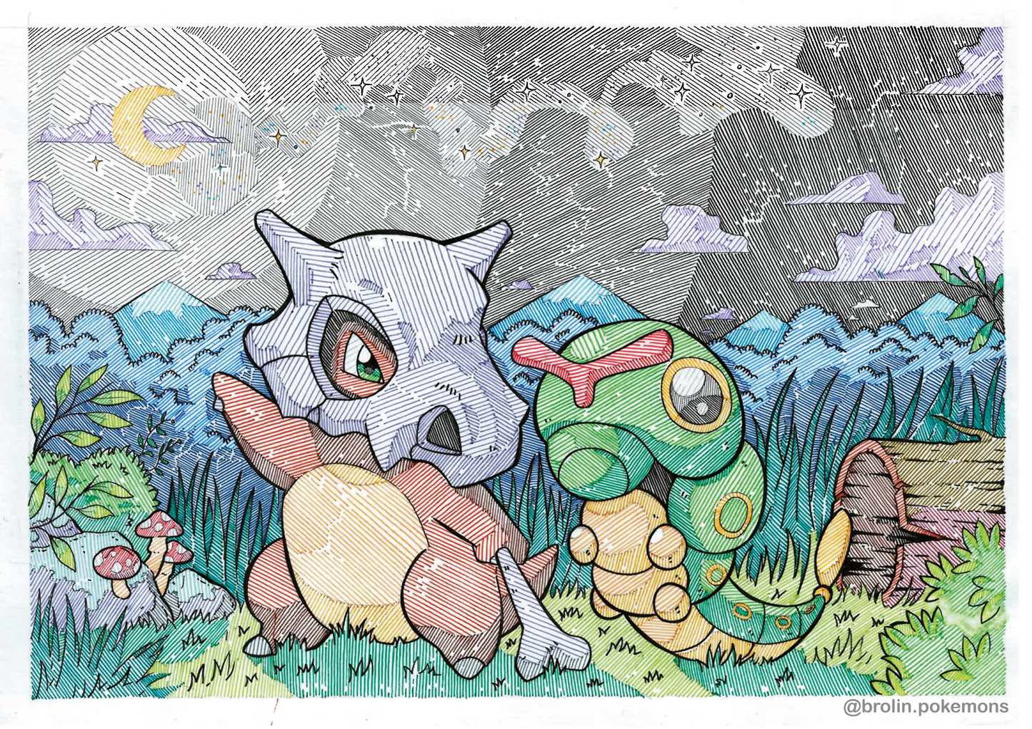 Cubone & Caterpie Print (Large Size)