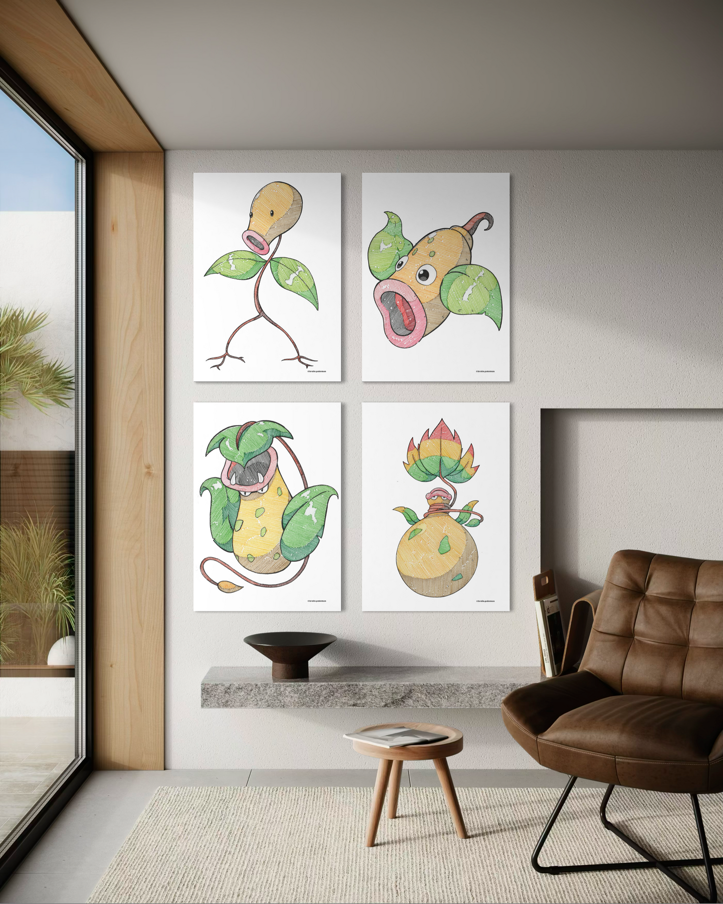 Bellsprout, Weepinbell, Victreebel & Mega Victreebel Prints - A3 Size