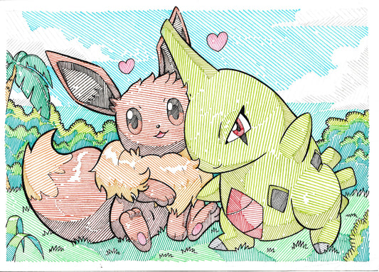 Eevee & Larvitar Print