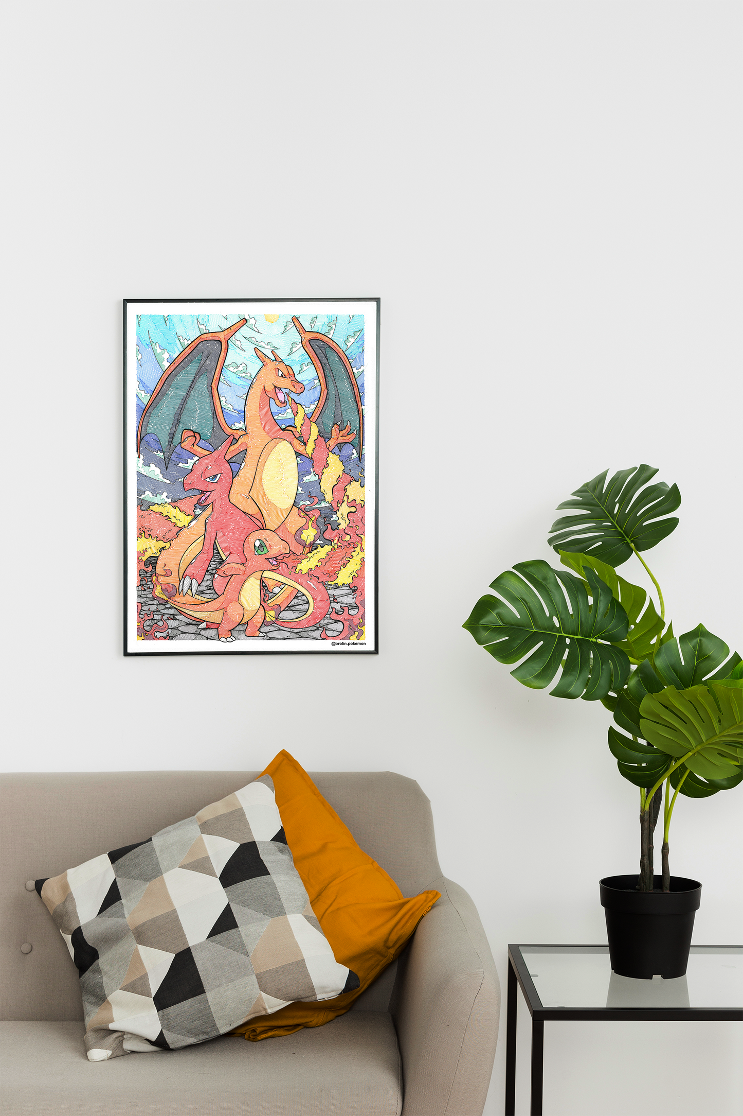 Charizard, Charmeleon & Charmander Print - A3 Size